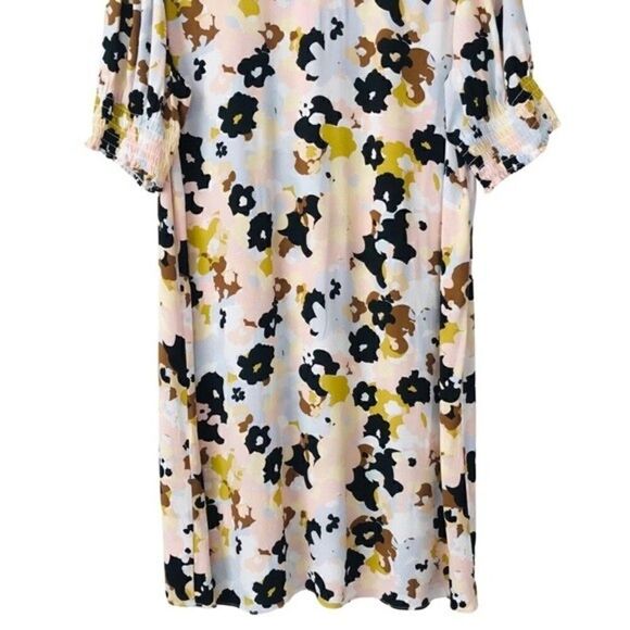 Loft Floral Smocked Short Sleeves Pastels Retro Modest Party Dress - Picture 5 of 10